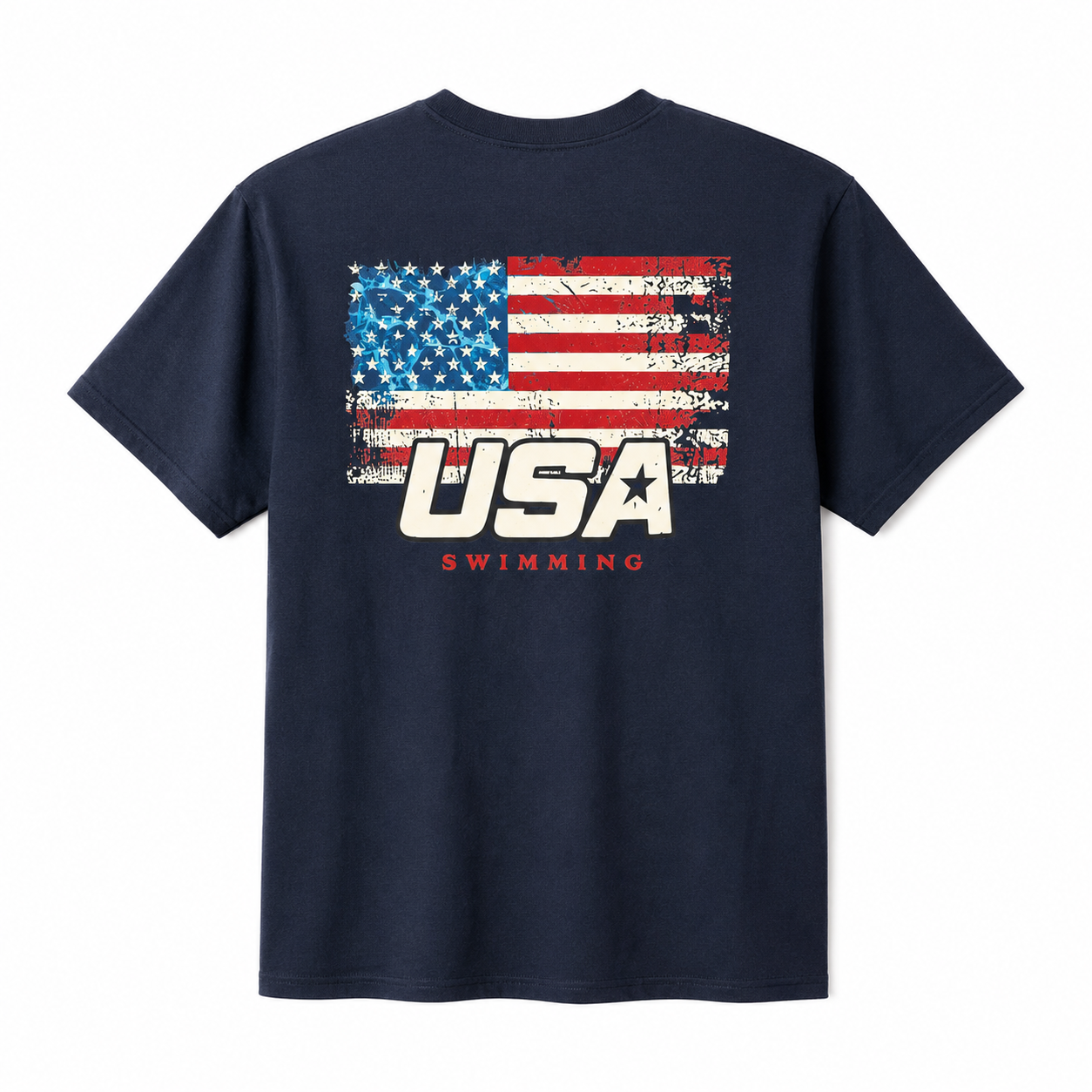 Navy USA Flag Swimming T-Shirt