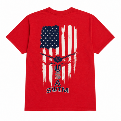 Red USA Flag Swimming T-Shirt