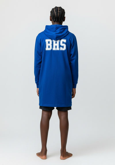 The Swim Guy Online Store custom blue Burbank High School swim parka with white BHS lettering on the back