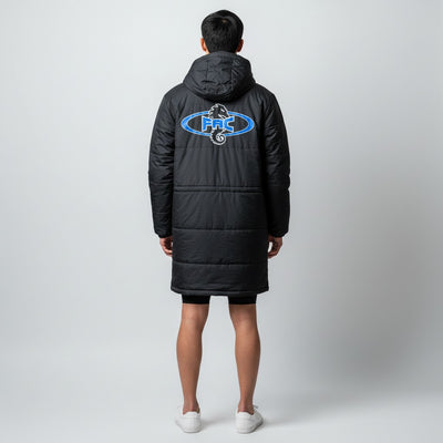 The Swim Guy Online Store Fontana Aquatics Club black waterproof team parka with back logo and hood