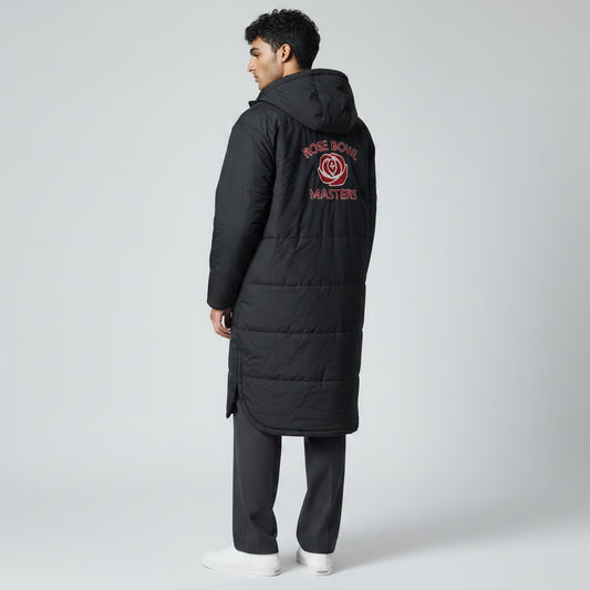 The Swim Guy Online Store black Rose Bowl Masters Arena team parka with hood and logo. Unisex fit.